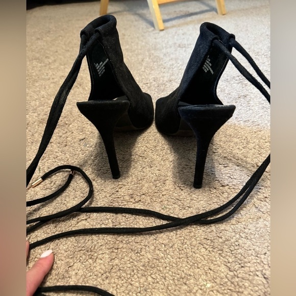 Charlotte Russe Black open toe ankle lace heels size 9 - Picture 7 of 13